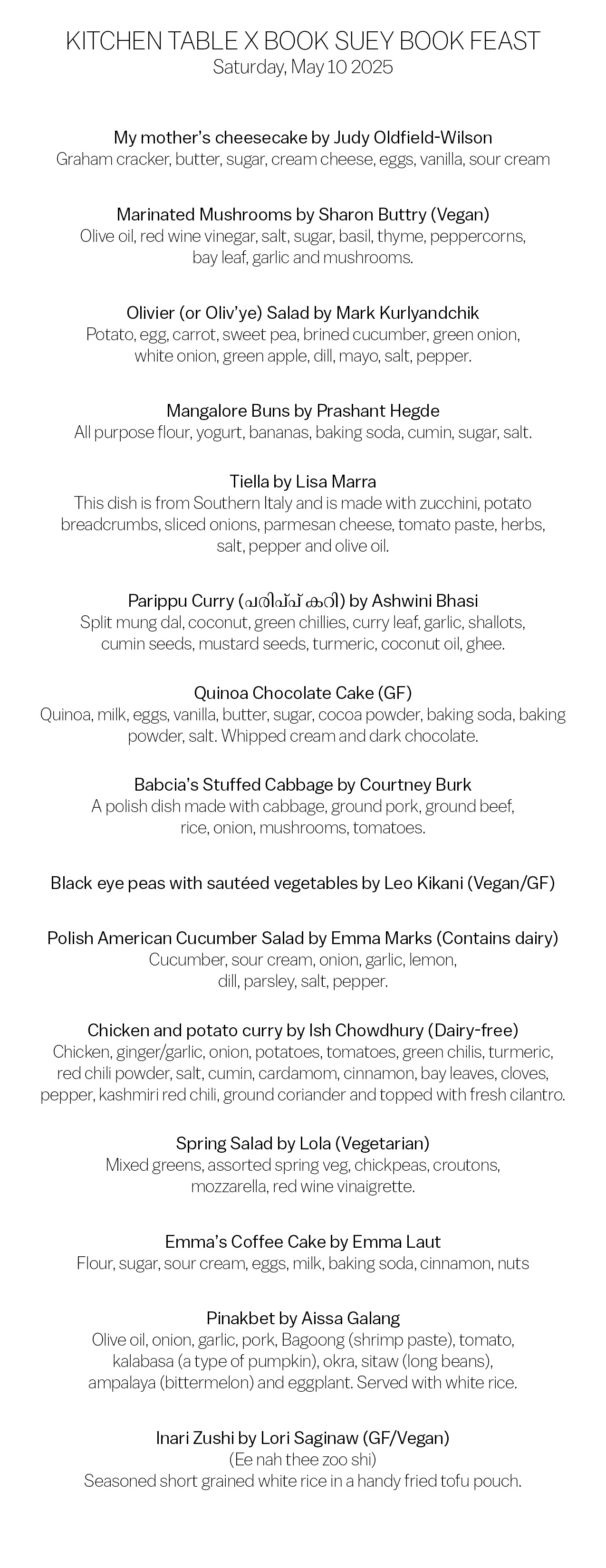 Book Feast menu page 1